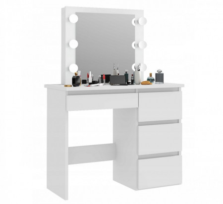 Masuta machiaj cu Oglinda LED si 4 Sertare pentru Cosmetice, Alb, masuta cosmetica, vanity - SEA512 - Img 5