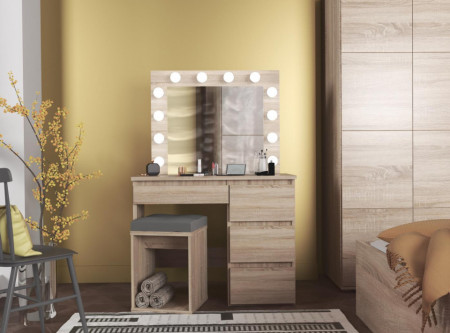 Masuta machiaj cu Oglinda LED si 4 Sertare pentru Cosmetice, Maro, masuta cosmetica, vanity - SEM505 - Img 5