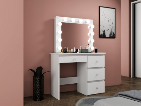 Masuta machiaj cu Oglinda LED si 4 Sertare pentru Cosmetice, Set Masa toaleta 94 cm, Alb, masuta cosmetica, vanity - SEA538 - Img 4