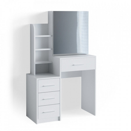 Masuta machiaj cu Oglinda LED si 4 Sertare pentru Cosmetice, Set Masa toaleta 80 cm, Alb, masuta cosmetica, vanity - SEA387 - Img 2