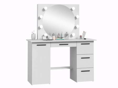 Masuta machiaj cu Oglinda LED si 4 Sertare pentru Cosmetice, Set Masa toaleta 120 cm, Alb, masuta cosmetica, vanity - SEA543 - Img 4