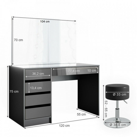 Masuta machiaj cu Oglinda LED si 5 Sertare pentru Cosmetice, Set Masa toaleta 120 cm, Gri, masuta cosmetica, vanity - SEG207 - Img 8