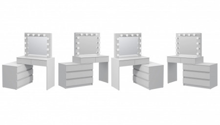 Masuta machiaj cu Oglinda LED si 5 Sertare pentru Cosmetice, Set Masa toaleta 130 cm, Alb, masuta cosmetica, vanity - SEA541 - Img 2