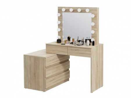 Masuta machiaj cu Oglinda LED si 5 Sertare pentru Cosmetice, Set Masa toaleta 130 cm, masuta cosmetica, vanity - SEM511 - Img 6