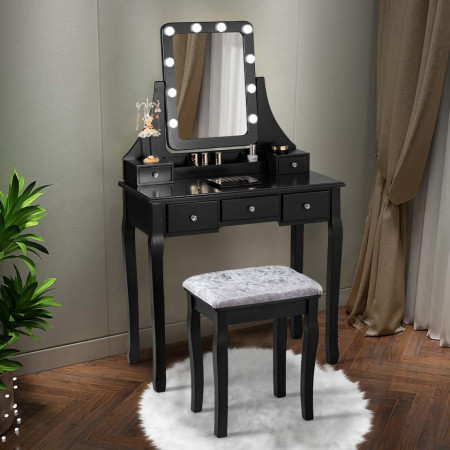 Masuta machiaj cu Oglinda LED si 5 Sertare pentru Cosmetice, Set Masa toaleta 80 cm, masuta cosmetica, vanity - SEN236 - Img 6