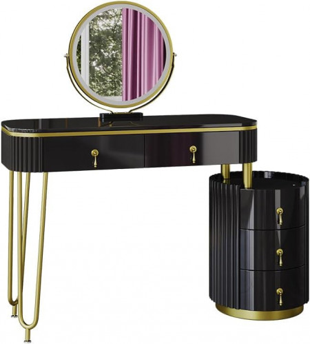 Masuta machiaj cu Oglinda LED si 5 Sertare pentru Cosmetice, Set Masa toaleta 100 cm, Negru, masuta cosmetica, vanity - SEN243 - Img 7