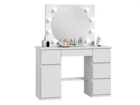 Masuta machiaj cu Oglinda LED si 5 Sertare pentru Cosmetice, Set Masa toaleta 120 cm, Alb, masuta cosmetica, vanity - SEA545 - Img 6