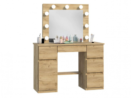 Masuta machiaj cu Oglinda LED si 5 Sertare pentru Cosmetice, Set Masa toaleta 120 cm, Stejar, masuta cosmetica, vanity - SEM522 - Img 4