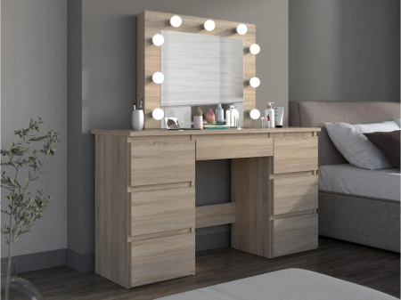 Masuta machiaj cu Oglinda LED si 5 Sertare pentru Cosmetice, Set Masa toaleta 120 cm, masuta cosmetica, vanity - SEM533 - Img 6