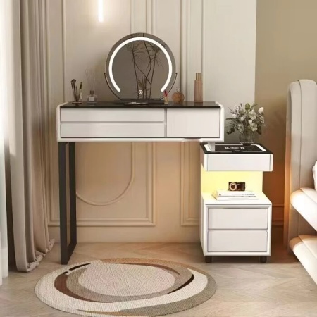 Masuta machiaj cu Oglinda LED si 5 Sertare pentru Cosmetice, Set Masa toaleta 80 cm, Alb, masuta cosmetica, vanity - SEA168 - Img 7