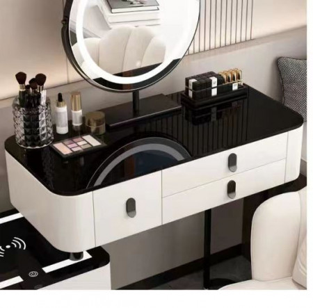 Masuta machiaj cu Oglinda LED si 6 Sertare pentru Cosmetice, Set Masa toaleta 100 cm, Alb, masuta cosmetica, vanity - SEA83 - Img 4