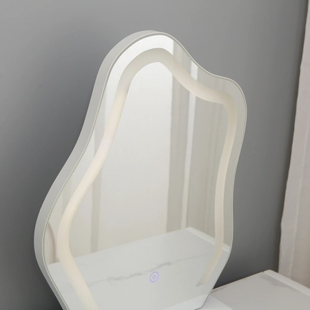 Masuta machiaj cu Oglinda LED si 6 Sertare pentru Cosmetice, Set Masa toaleta 100 cm, Gri, masuta cosmetica, vanity - SEG17 - Img 2