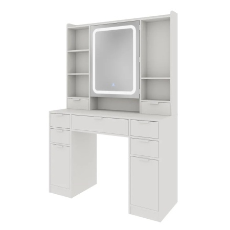 Masuta machiaj cu Oglinda LED si 7 Sertare pentru Cosmetice, Set Masa toaleta 105 cm, Alb, masuta cosmetica, vanity - SEA810 - Img 2
