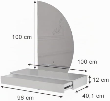 Masuta machiaj cu Oglinda Semiluna LED si 1 Sertar pentru Cosmetice, Set Masa toaleta 80 / 100 / 120 cm, Alb Lucios, masuta vanity, cosmetica - SEA838 - Img 5