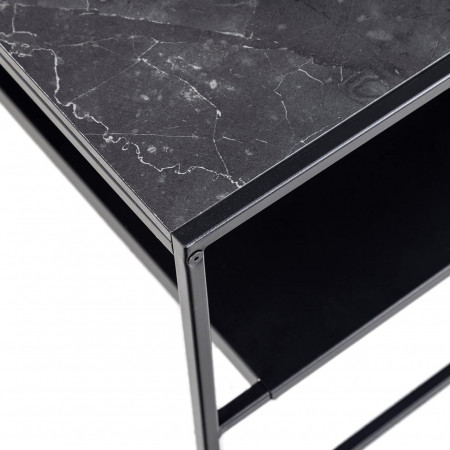 MCN8 - Masuta de cafea, 70 x 70 cm, cu raft, picioare metalice, blat cu Imitatie de Marmura - Negru - Img 7