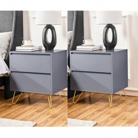 NOG204 - Set 2x Noptiere cu 2 sertare, 50 cm, pentru dormitor - Gri