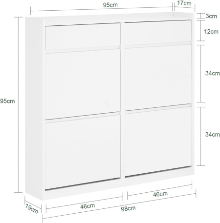 PANA29 - Pantofar 98 cm foarte ingust, 4 compartimente, pantofare, depozitare pantofi, mobilier hol - Alb - Img 8