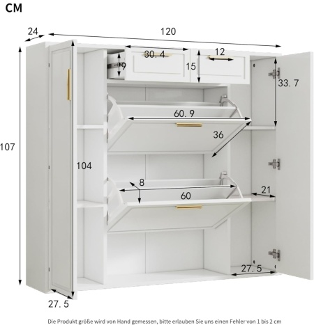 Pantofar Ingust, 120 cm sau 95 cm, pantofare, depozitare pantofi, mobilier hol - Alb - PANA207 - Img 10