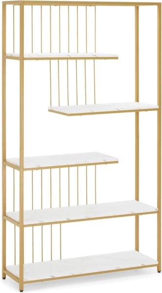 RAAU211 - Raft manichira, 100 cm pentru salon cosmetica, birou, hol, living, baie - Alb imitatie de marmura - Auriu - Img 6