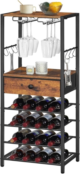RVI7 - Rafturi Vin, 40 cm, depozitare vin, raft stil industrial, bucatarie, living, dining - Negru - Maro - Img 9