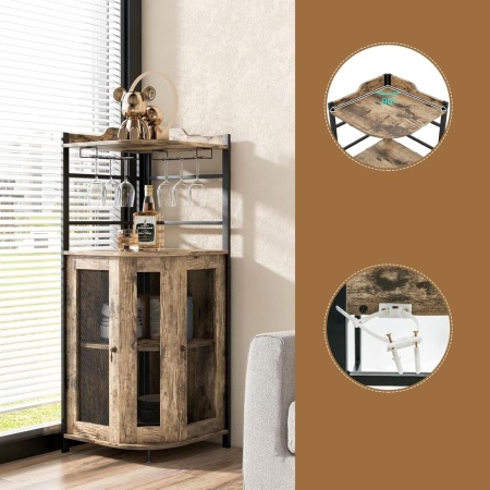 RVI9 - Rafturi Vin, 46 cm, depozitare vin, raft stil industrial, bucatarie, living, dining - Maro - Negru - Img 2