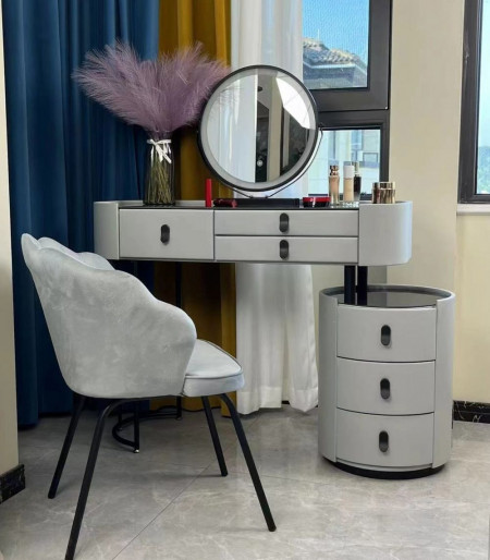 SEG10 - Set Masa toaleta, 100 cm, cosmetica, masa machiaj cu oglinda LED si scaun, masuta vanity - Gri