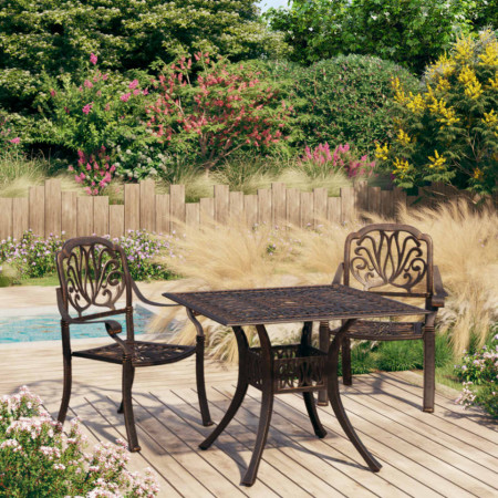 SEGM704 - Set Masa patrata 90 cm si 2 sau 4 scaune gradina, terasa, balcon aluminiu turnat - Bronz