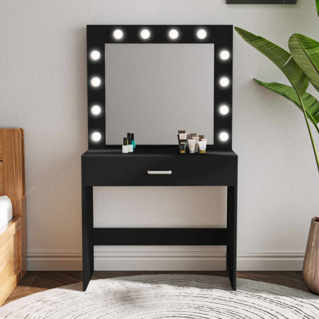 SEN230 - Set Masa toaleta, 80 cm, cosmetica machiaj oglinda cu LED, masuta vanity - Negru