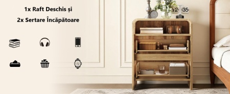 Set 2x Noptiere 55 x 40 x 60 cm, cu 2 sertare si raft, dormitor, Noptiere moderne cu Riflaj - NOM1 - Img 12