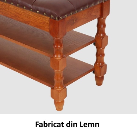 BAM17 - Bancuta hol, 100 cm, banca dormitor, bancheta lemn vopsit cu spatiu depozitare - Maro - Img 4
