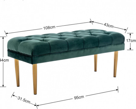 BAV4 - Bancuta, 108 cm, Divan, Canapea, fotoliu, sofa, bancheta, bancuta, banca living, dormitor, hol - Verde - Auriu - Img 7