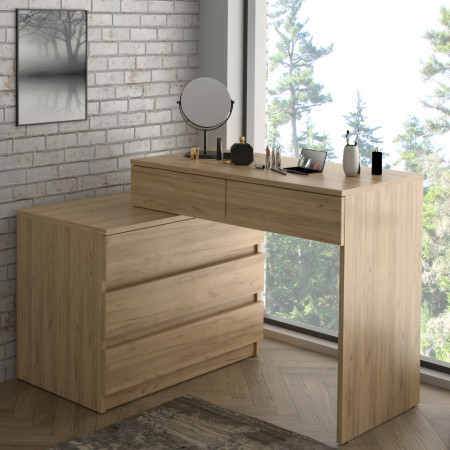 BIM505 - Birou stanga/dreapta, 115/130 cm, masa de calculator drept sau pe colt cu 5 sertare, office - culoarea Stejar