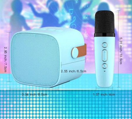 CADC2 - Set Sistem Mini Karaoke si 2 Mini Microfoane, Jucarii copii, Cadou pentru Craciun, Petreceri in familie - Albastru - Img 5