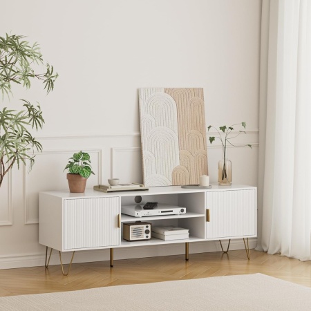 COATV2 - Comoda TV, 137 cm, living, dormitor - Alb / Negru - Img 5