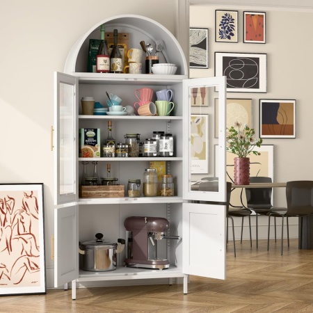 DUA205 - Vitrina 80 cm, Dulap rotund pentru birou, Biblioteca Living, Rafturi Dormitor, Dining, Hol - Alb - Img 7