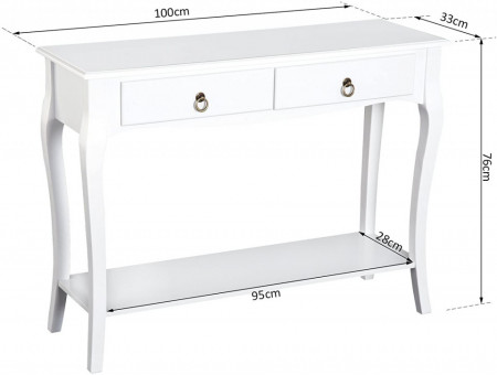 MAA212 - Masa toaleta, 100 cm, consola cosmetica machiaj masuta vanity make-up cu raft pentru hol - Alb - Img 5