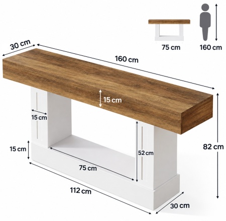 MAA45 - Masa Consola alba cu blat maro, 160 cm, masuta hol, living, dormitor - Img 8