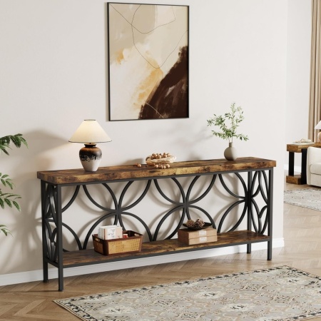 MACI32 - Masa Consola, 160 cm, masuta hol, living, dormitor - Negru - Maro - Img 2