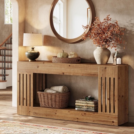 MAM40 - Masa Consola, 160 cm, masuta hol cu raft, living, dining, dormitor - Maro - Img 6
