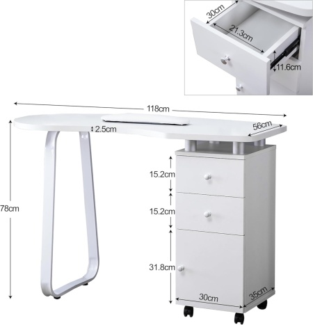MANIA204 - Masuta manichiura, 118 cm, cu pernita, masa cosmetica - Alba - Img 7