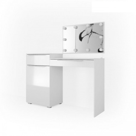 Masuta machiaj cu Oglinda LED si 2 Sertare pentru Cosmetice, Alb, masuta cosmetica, vanity - SEA258 - Img 4