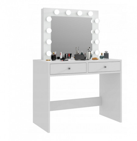 Masuta machiaj cu Oglinda LED si 2 Sertare pentru Cosmetice, Alb, masuta cosmetica, vanity - SEA504 - Img 2