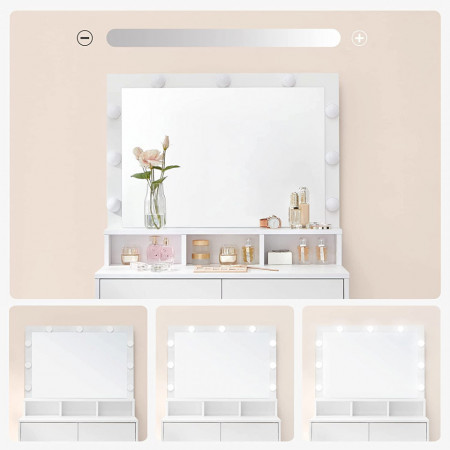 Masuta machiaj cu Oglinda LED si 2 Sertare pentru Cosmetice, Set Masa toaleta 80 cm, Alb, masuta cosmetica, vanity - SEA385 - Img 5