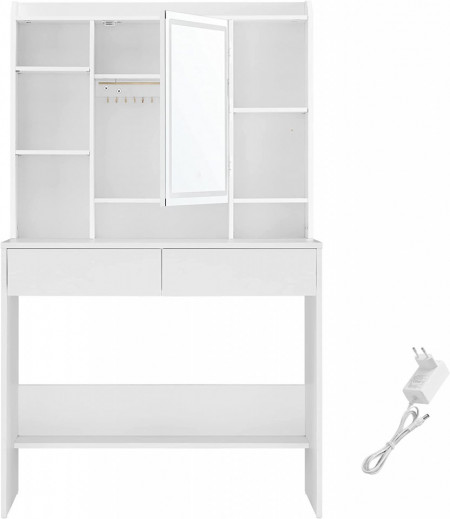 Masuta machiaj cu Oglinda LED si 2 Sertare pentru Cosmetice, Set Masa toaleta 90 cm, Alb, masuta cosmetica, vanity cu sau fara Priza, cu sau fara Scaun - SEA81 - Img 5