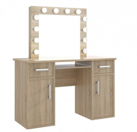 Masuta machiaj cu Oglinda LED si 2 Sertare pentru Cosmetice, Set Masa toaleta 120 cm, Alb, masuta cosmetica, vanity - SEA507 - Img 2
