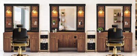 Masuta machiaj cu Oglinda LED si 2 Sertare pentru Cosmetice, Set Masa toaleta 150 cm, Negru / Maro, masuta cosmetica, vanity - SEN259 - Img 10