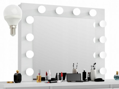Masuta machiaj cu Oglinda LED si 3 Sertare pentru Cosmetice, Set Masa toaleta 120 cm, Alb, masuta cosmetica, vanity - SEA537 - Img 2