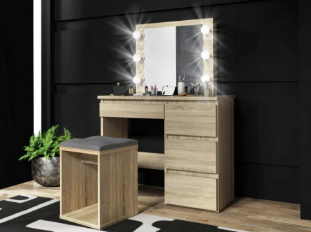 Masuta machiaj cu Oglinda LED si 4 Sertare pentru Cosmetice, Alb, masuta cosmetica, vanity - SEA512 - Img 6