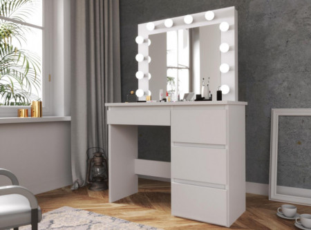 Masuta machiaj cu Oglinda LED si 4 Sertare pentru Cosmetice, Alb, masuta cosmetica, vanity - SEA505 - Img 4