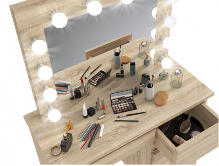 Masuta machiaj cu Oglinda LED si 4 Sertare pentru Cosmetice, Maro, masuta cosmetica, vanity - SEM505 - Img 6